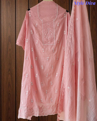 Mul Cotton Lucknowi Embroidered Unstitched Suit with Scalloped Dupatta | Festive Wear