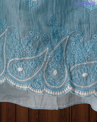 Mul Cotton Lucknowi Embroidered Unstitched Suit with Scalloped Dupatta | Festive Wear