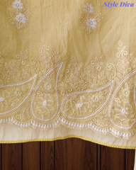 Mul Cotton Lucknowi Embroidered Unstitched Suit with Scalloped Dupatta | Festive Wear
