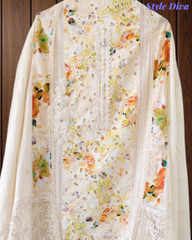 Premium Pure Cotton Laser Cut Embroidered Unstitched Suit Set with Cut-Dana & Designer Dupatta