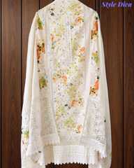 Premium Pure Cotton Laser Cut Embroidered Unstitched Suit Set with Cut-Dana & Designer Dupatta