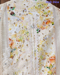 Premium Pure Cotton Laser Cut Embroidered Unstitched Suit Set with Cut-Dana & Designer Dupatta