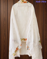 Premium Pure Cotton Laser Cut Embroidered Unstitched Suit Set with Cut-Dana & Designer Dupatta