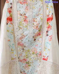 Premium Pure Cotton Laser Cut Embroidered Unstitched Suit Set with Cut-Dana & Designer Dupatta