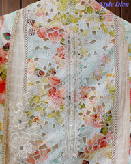 Premium Pure Cotton Laser Cut Embroidered Unstitched Suit Set with Cut-Dana & Designer Dupatta
