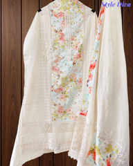 Premium Pure Cotton Laser Cut Embroidered Unstitched Suit Set with Cut-Dana & Designer Dupatta