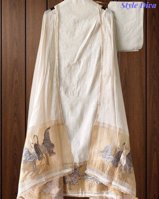 Designer Jamdani Cotton Banarasi Weave Unstitched Suit for Festive & Party Wear
