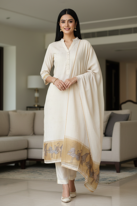 Designer Jamdani Cotton Banarasi Weave Unstitched Suit for Festive & Party Wear