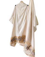 Designer Banarasi Mul Chanderi Unstitched Suit with Golden Embroidery & Woven Border