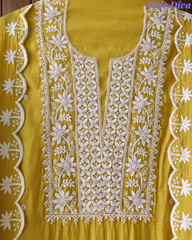 Mul Cotton Embroidered Unstitched Suit with Scalloped Embroidery Dupatta