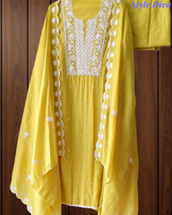 Mul Cotton Embroidered Unstitched Suit with Scalloped Embroidery Dupatta