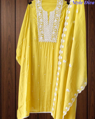 Mul Cotton Embroidered Unstitched Suit with Scalloped Embroidery Dupatta