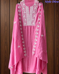 Mul Cotton Embroidered Unstitched Suit with Scalloped Embroidery Dupatta