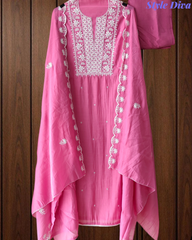 Mul Cotton Embroidered Unstitched Suit with Scalloped Embroidery Dupatta