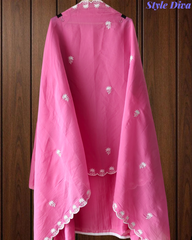 Mul Cotton Embroidered Unstitched Suit with Scalloped Embroidery Dupatta