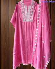 Mul Cotton Embroidered Unstitched Suit with Scalloped Embroidery Dupatta