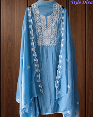 Mul Cotton Embroidered Unstitched Suit with Scalloped Embroidery Dupatta
