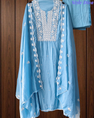 Mul Cotton Embroidered Unstitched Suit with Scalloped Embroidery Dupatta