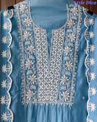 Mul Cotton Embroidered Unstitched Suit with Scalloped Embroidery Dupatta