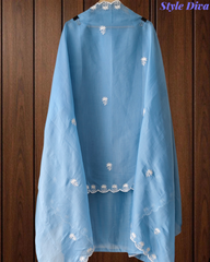 Mul Cotton Embroidered Unstitched Suit with Scalloped Embroidery Dupatta
