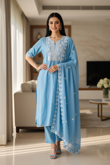 Mul Cotton Embroidered Unstitched Suit with Scalloped Embroidery Dupatta
