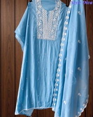 Mul Cotton Embroidered Unstitched Suit with Scalloped Embroidery Dupatta