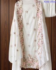 Mul Cotton Colourful Thread Embroidery Unstitched Suit Set for Women | Festive & Party Wear