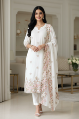 Mul Cotton Colourful Thread Embroidery Unstitched Suit Set for Women | Festive & Party Wear
