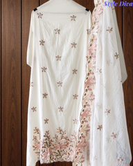 Mul Cotton Colourful Thread Embroidery Unstitched Suit Set for Women | Festive & Party Wear