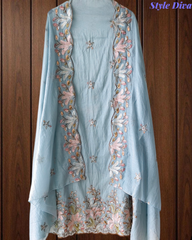 Mul Cotton Colourful Thread Embroidery Unstitched Suit Set for Women | Festive & Party Wear