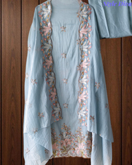 Mul Cotton Colourful Thread Embroidery Unstitched Suit Set for Women | Festive & Party Wear