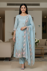 Mul Cotton Colourful Thread Embroidery Unstitched Suit Set for Women | Festive & Party Wear