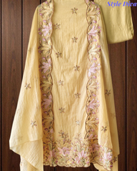 Mul Cotton Colourful Thread Embroidery Unstitched Suit Set for Women | Festive & Party Wear
