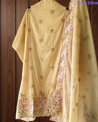 Mul Cotton Colourful Thread Embroidery Unstitched Suit Set for Women | Festive & Party Wear