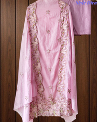 Mul Cotton Colourful Thread Embroidery Unstitched Suit Set for Women | Festive & Party Wear
