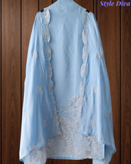 Designer Mul Cotton Unstitched Suit Set - Laser Cut Embroidery, Applique Work & Scalloped Dupatta