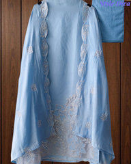 Designer Mul Cotton Unstitched Suit Set - Laser Cut Embroidery, Applique Work & Scalloped Dupatta