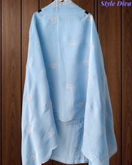 Designer Mul Cotton Unstitched Suit Set - Laser Cut Embroidery, Applique Work & Scalloped Dupatta
