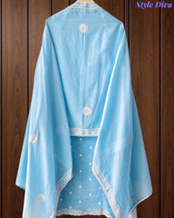 Mul Cotton Lucknowi Embroidered Unstitched Suit with Embroidered Dupatta (3 Pc Set)