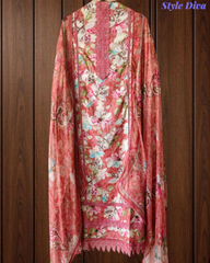 Pure Cotton Printed Un-Stitched Suit with Chiffon Digital Print Dupatta & Crochet Lacing