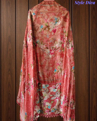 Pure Cotton Printed Un-Stitched Suit with Chiffon Digital Print Dupatta & Crochet Lacing