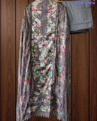 Pure Cotton Printed Un-Stitched Suit with Chiffon Digital Print Dupatta & Crochet Lacing