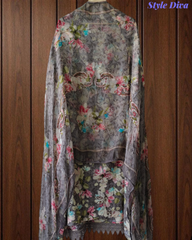 Pure Cotton Printed Un-Stitched Suit with Chiffon Digital Print Dupatta & Crochet Lacing