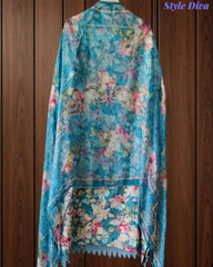 Pure Cotton Printed Un-Stitched Suit with Chiffon Digital Print Dupatta & Crochet Lacing