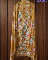 Pure Cotton Printed Un-Stitched Suit with Chiffon Digital Print Dupatta & Crochet Lacing