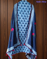 Pure Cotton Block Print Effect Suit with Faux Mirror Highlighting & Printed Dupatta