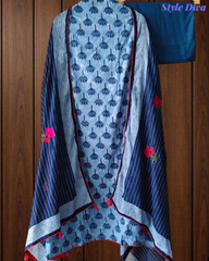 Pure Cotton Block Print Effect Suit with Faux Mirror Highlighting & Printed Dupatta