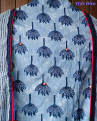 Pure Cotton Block Print Effect Suit with Faux Mirror Highlighting & Printed Dupatta