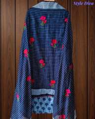 Pure Cotton Block Print Effect Suit with Faux Mirror Highlighting & Printed Dupatta