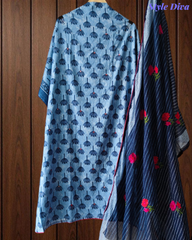 Pure Cotton Block Print Effect Suit with Faux Mirror Highlighting & Printed Dupatta